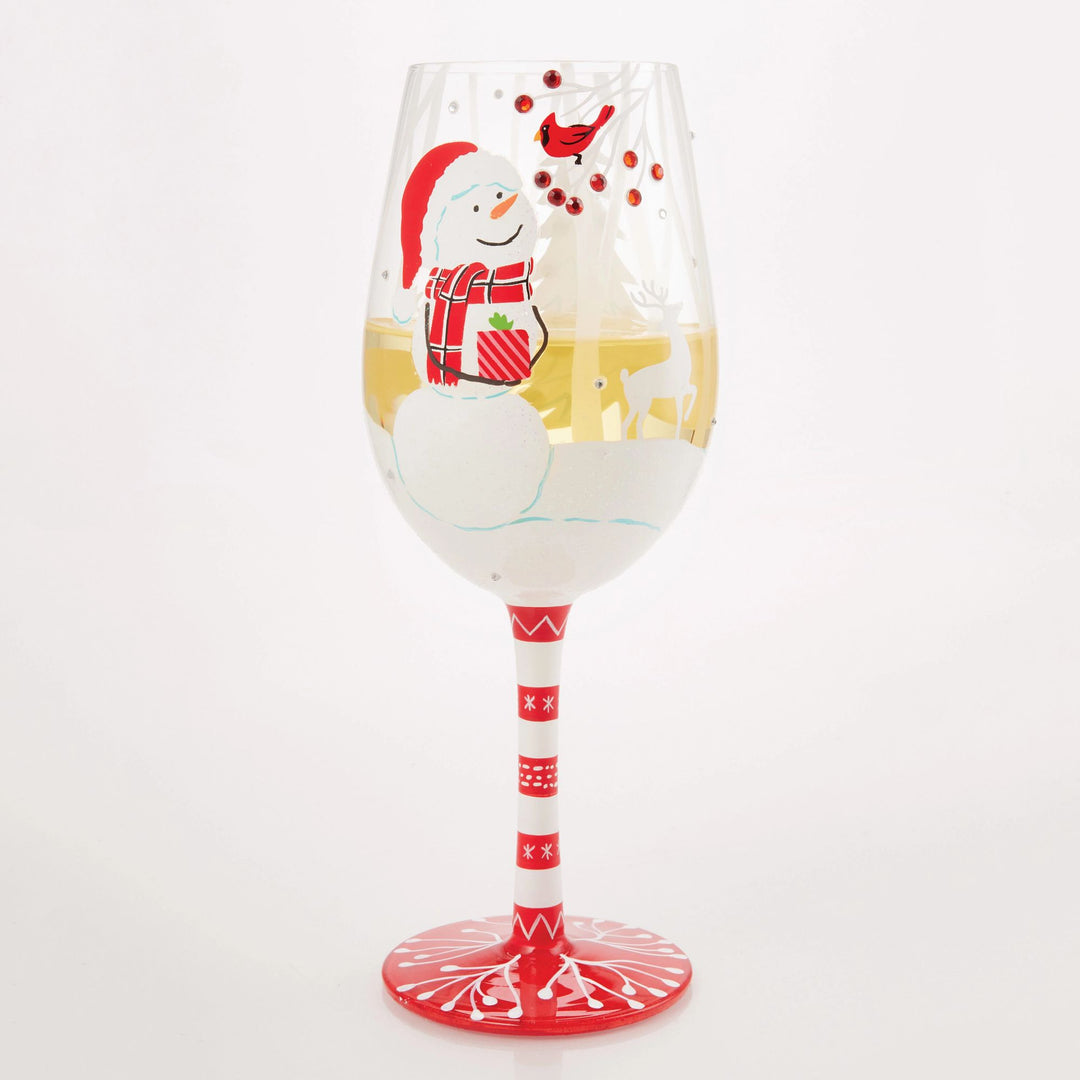 Crimson and Snow Hand Painted Wine Glass