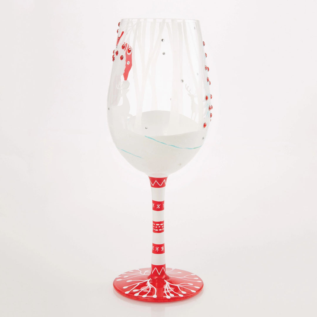 Crimson and Snow Hand Painted Wine Glass