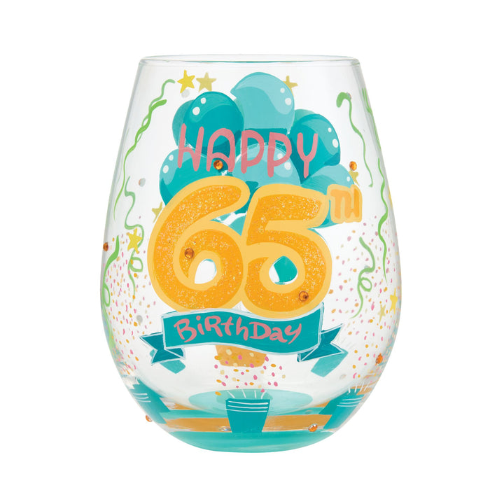 Happy 65th Birthday Hand Painted Stemless Glass