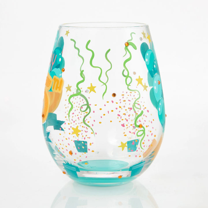 Happy 65th Birthday Hand Painted Stemless Glass