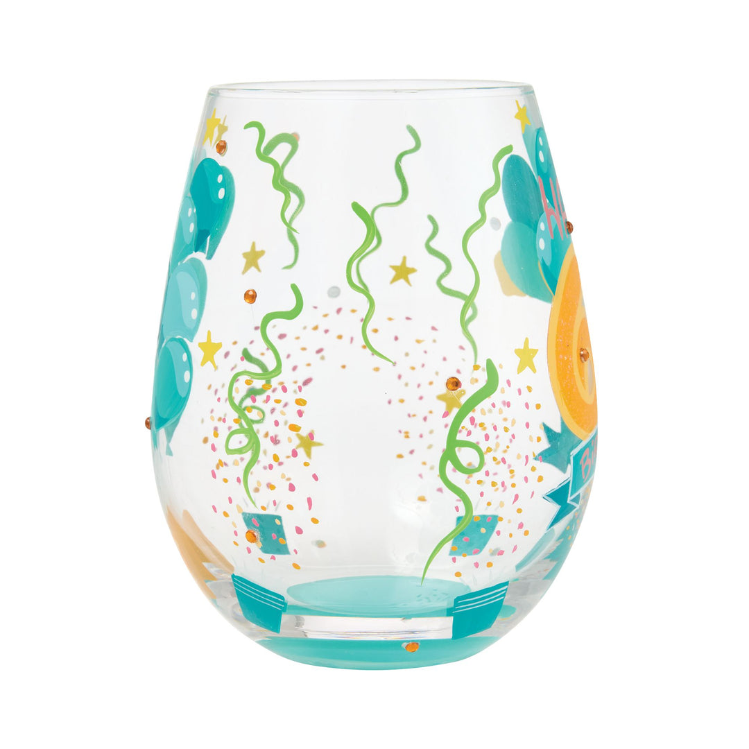 Happy 65th Birthday Hand Painted Stemless Glass