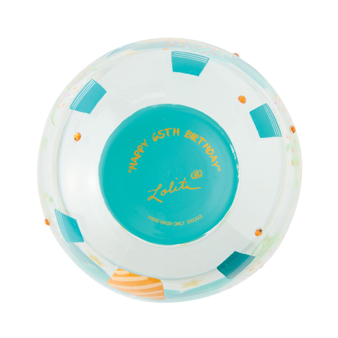Happy 65th Birthday Hand Painted Stemless Glass