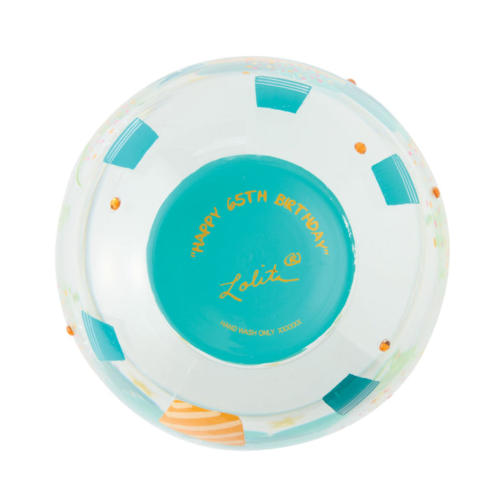 Happy 65th Birthday Hand Painted Stemless Glass