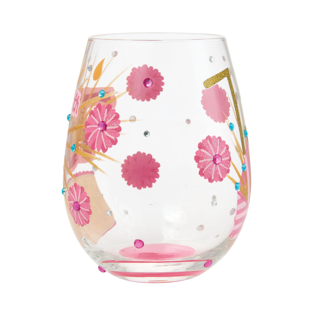 Happy 75th Birthday Hand Painted Stemless Glass