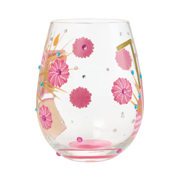 Happy 75th Birthday Hand Painted Stemless Glass