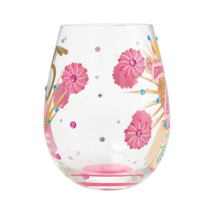 Happy 75th Birthday Hand Painted Stemless Glass