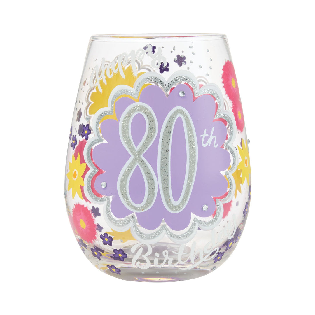 Happy 80th Birthday Hand Painted Stemless Glass