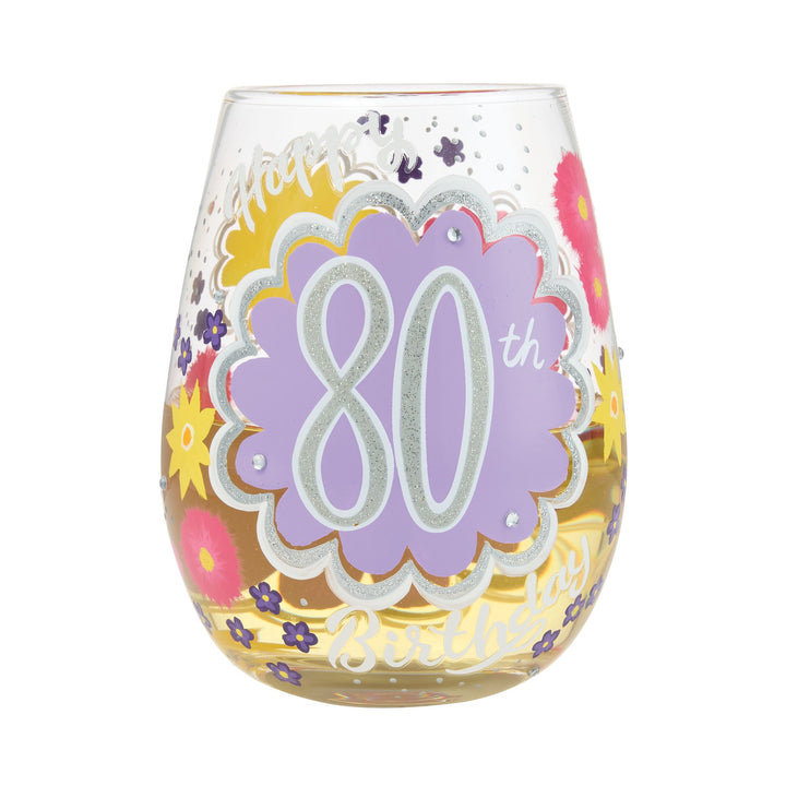 Happy 80th Birthday Hand Painted Stemless Glass