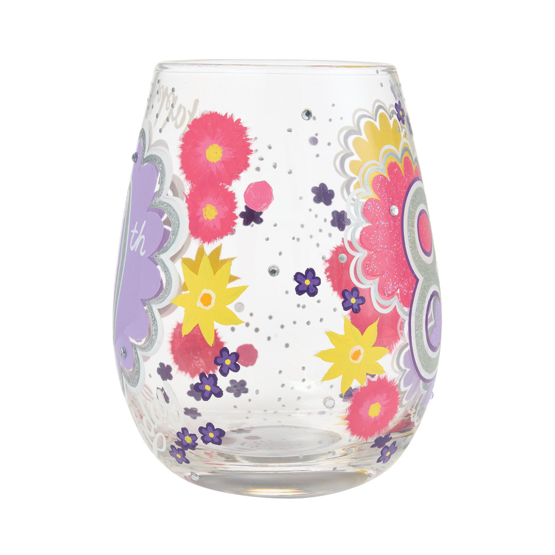 Happy 80th Birthday Hand Painted Stemless Glass