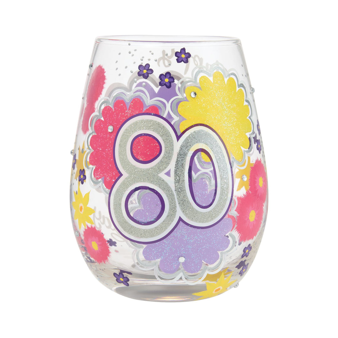 Happy 80th Birthday Hand Painted Stemless Glass