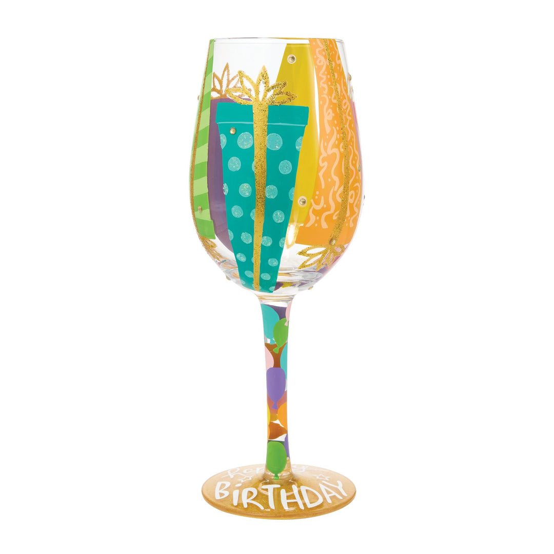 Birthday Bounty Hand Painted Wine Glass