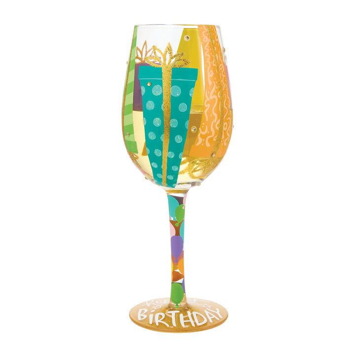 Birthday Bounty Hand Painted Wine Glass