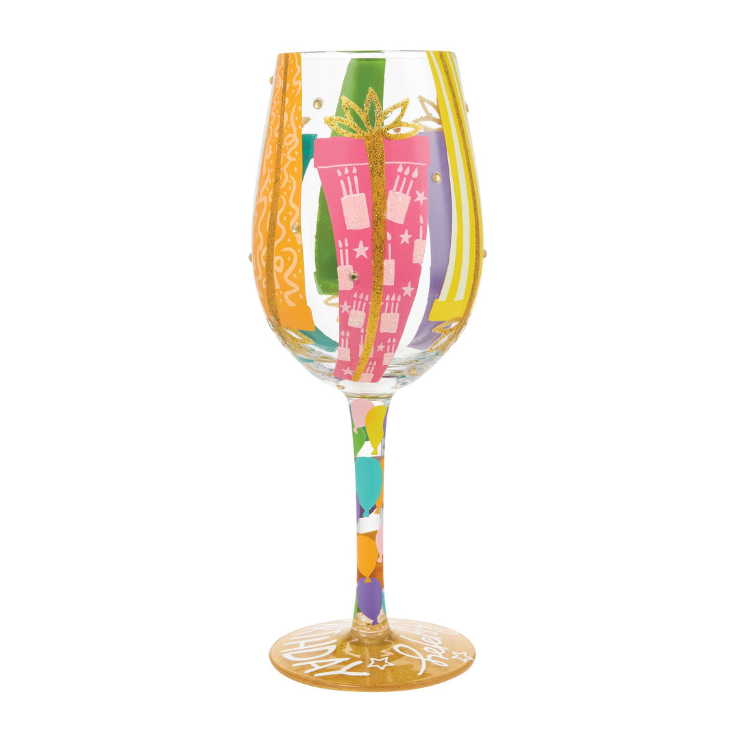 Birthday Bounty Hand Painted Wine Glass