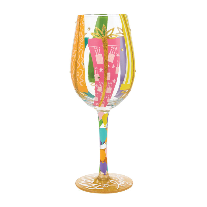 Birthday Bounty Hand Painted Wine Glass