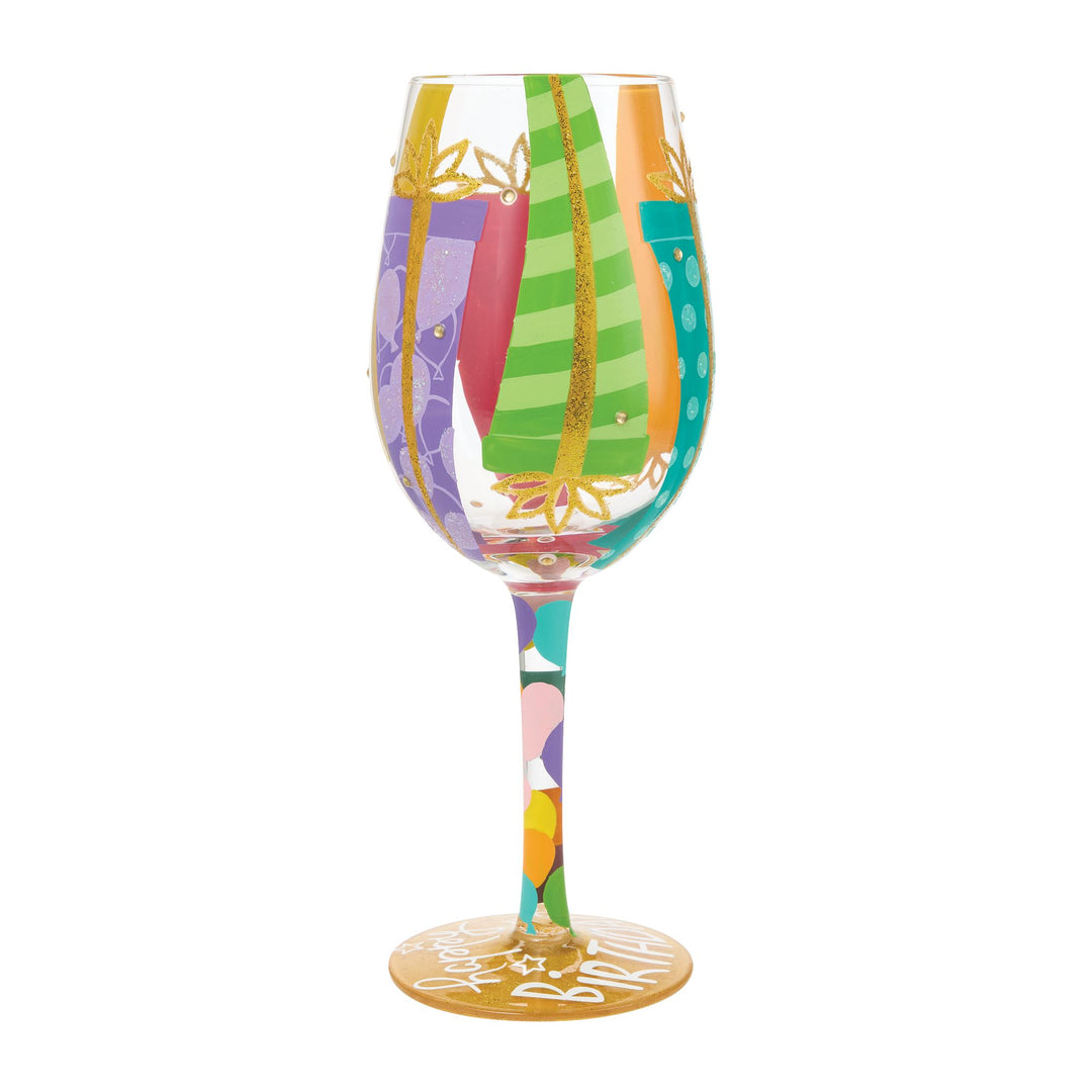 Birthday Bounty Hand Painted Wine Glass