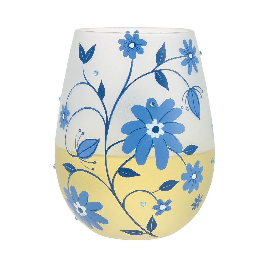 Chinoiserie Charm Hand Painted Stemless Wine Glass