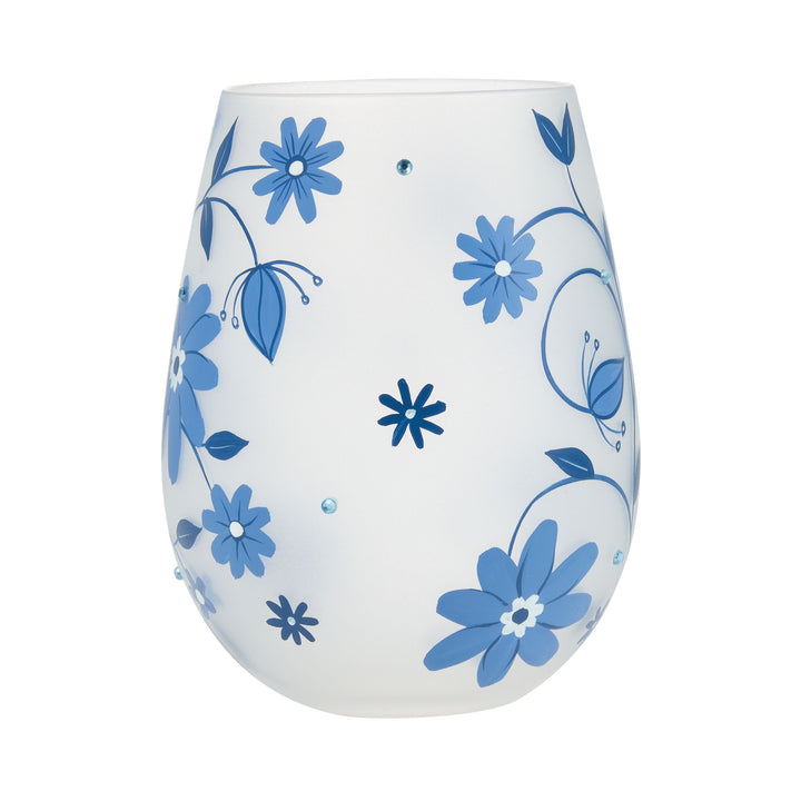 Chinoiserie Charm Hand Painted Stemless Wine Glass
