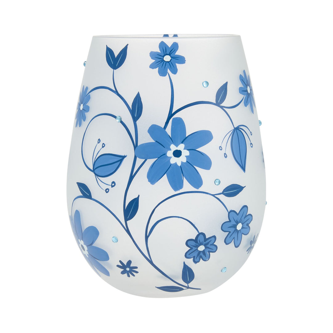 Chinoiserie Charm Hand Painted Stemless Wine Glass