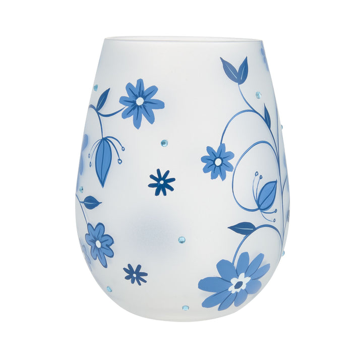 Chinoiserie Charm Hand Painted Stemless Wine Glass