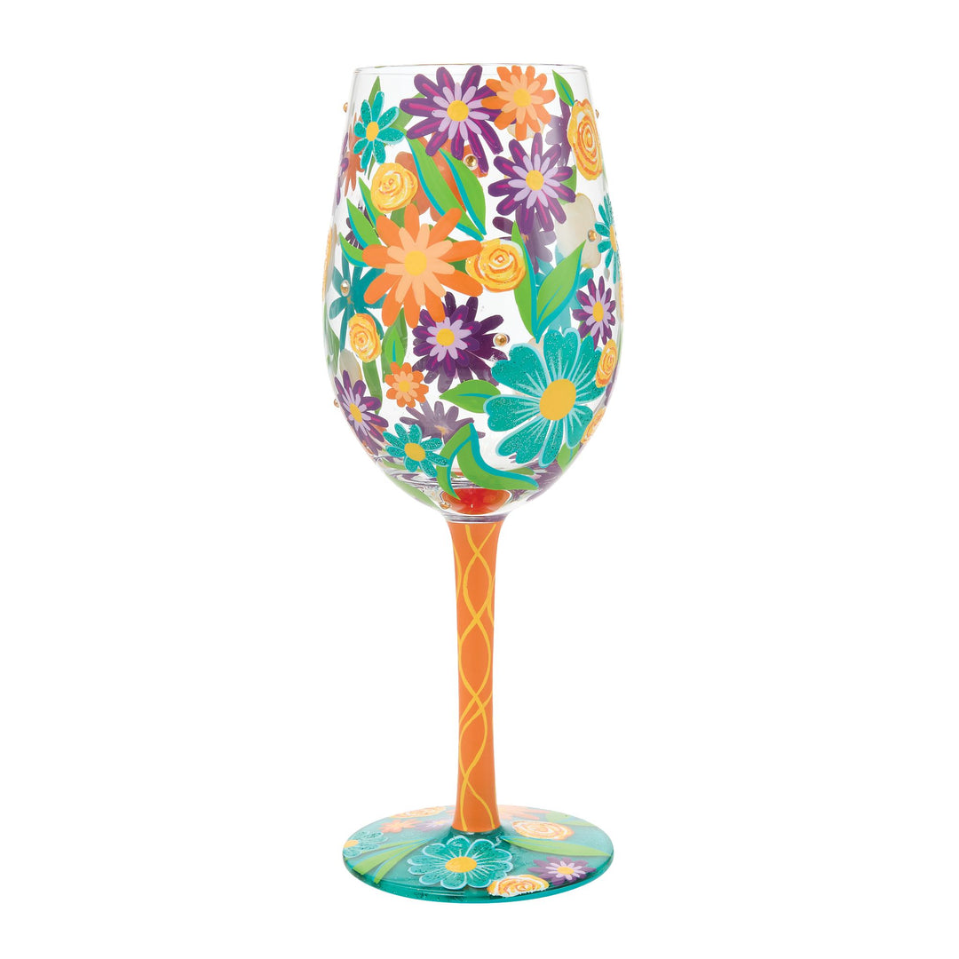 Fabulous Florals Hand Painted Wine Glass