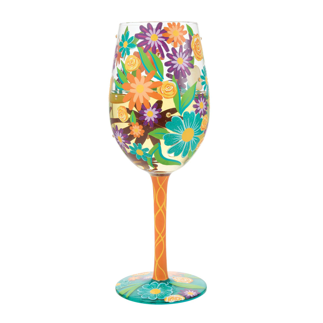 Fabulous Florals Hand Painted Wine Glass