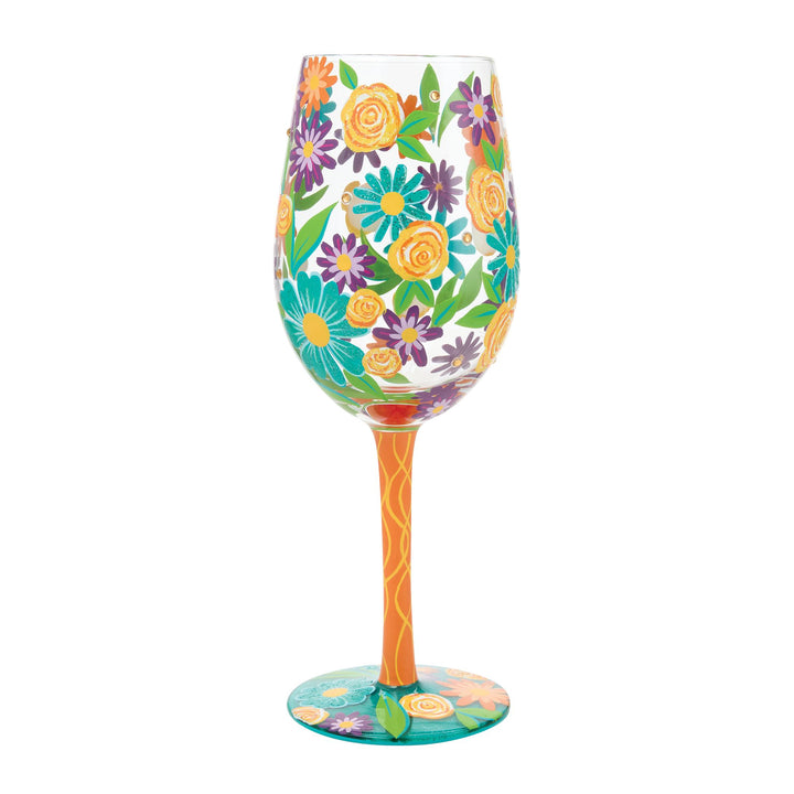 Fabulous Florals Hand Painted Wine Glass