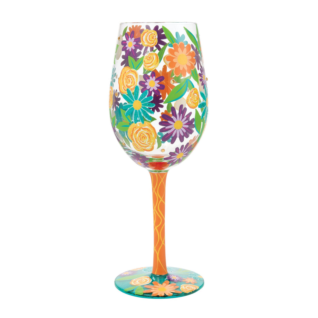 Fabulous Florals Hand Painted Wine Glass