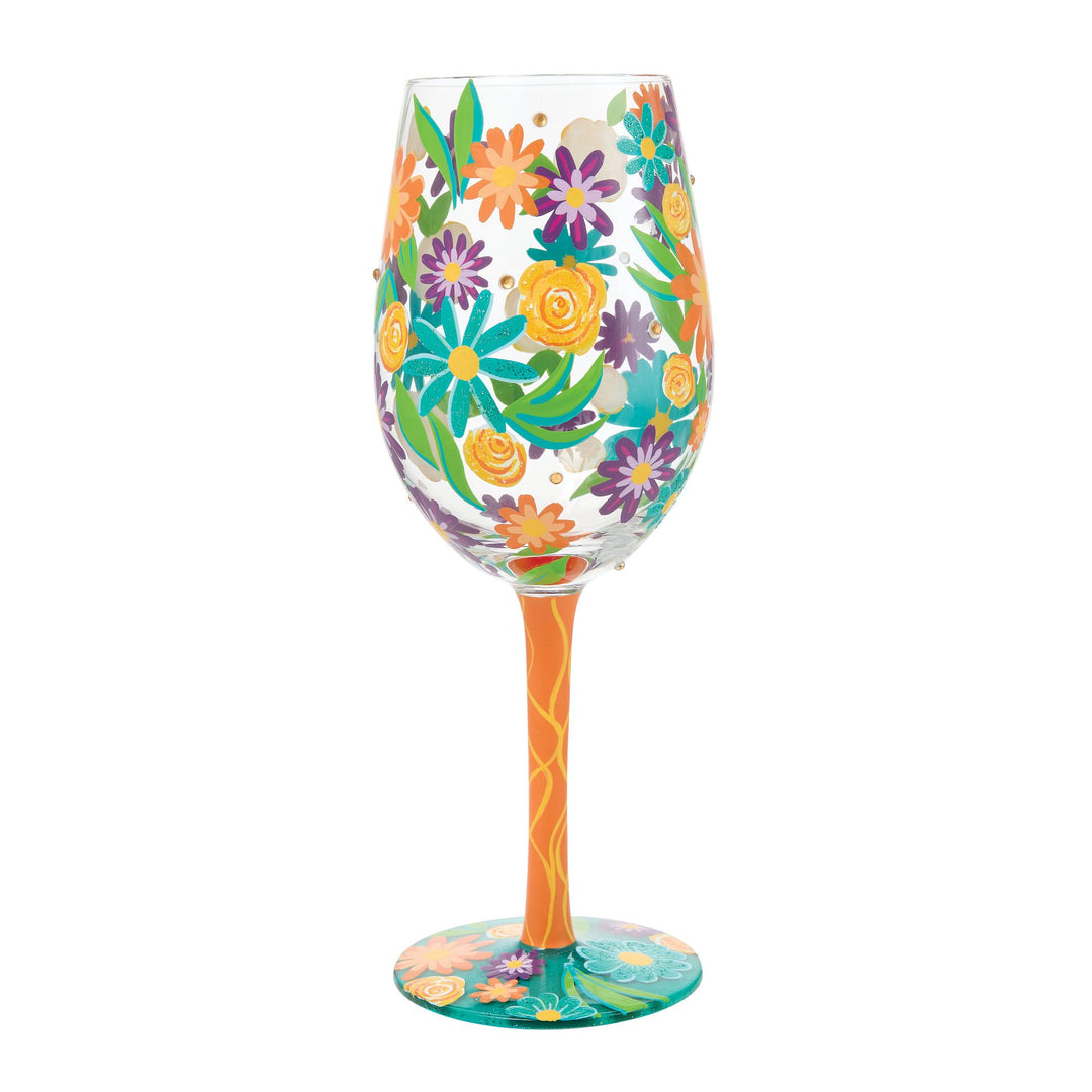 Fabulous Florals Hand Painted Wine Glass