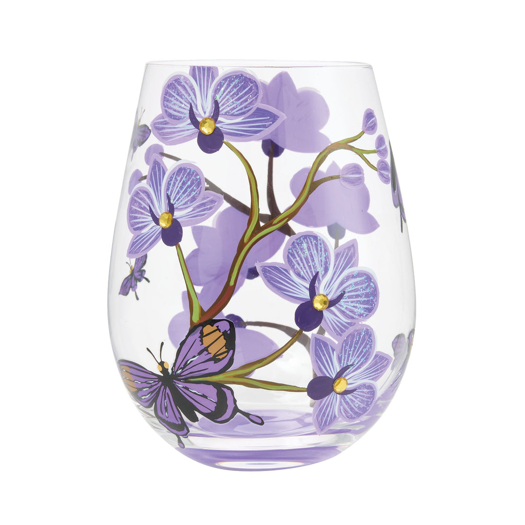 Butterfly Jubilee Hand Painted Stemless Wine Glass