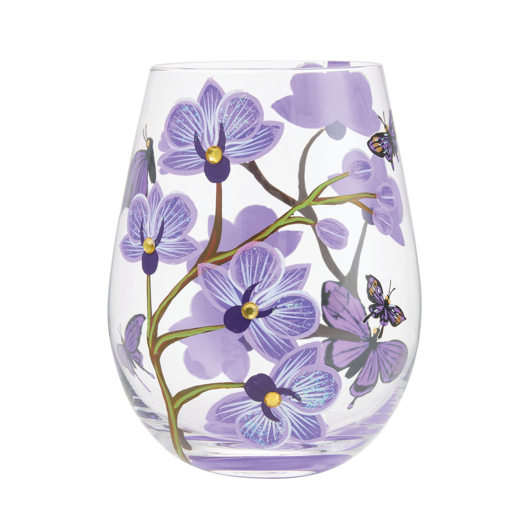 Butterfly Jubilee Hand Painted Stemless Wine Glass