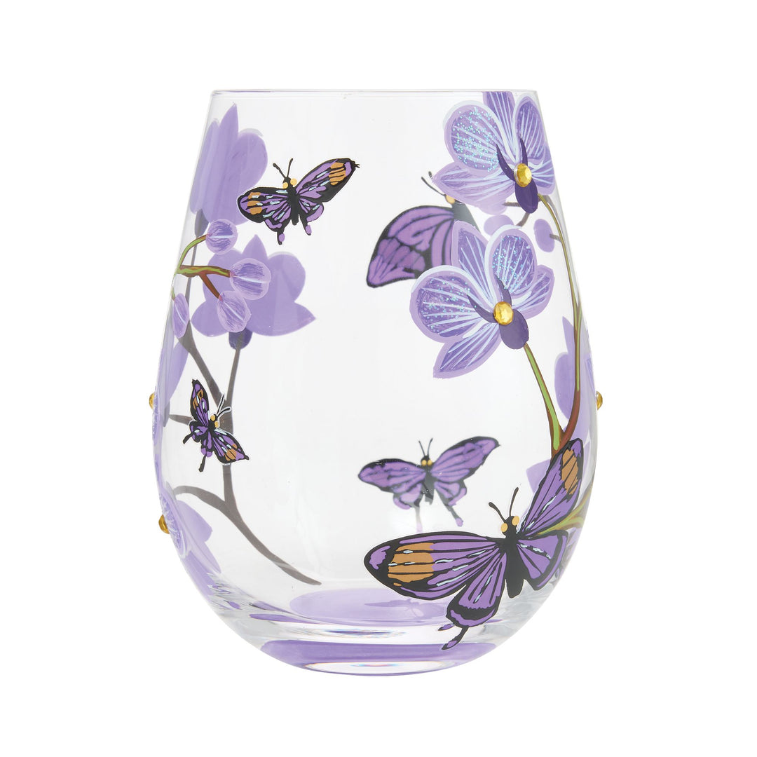 Butterfly Jubilee Hand Painted Stemless Wine Glass
