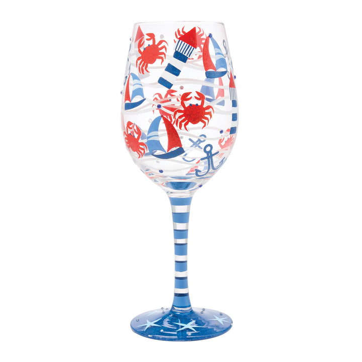 Ahoy There Matey Hand Painted Wine Glass