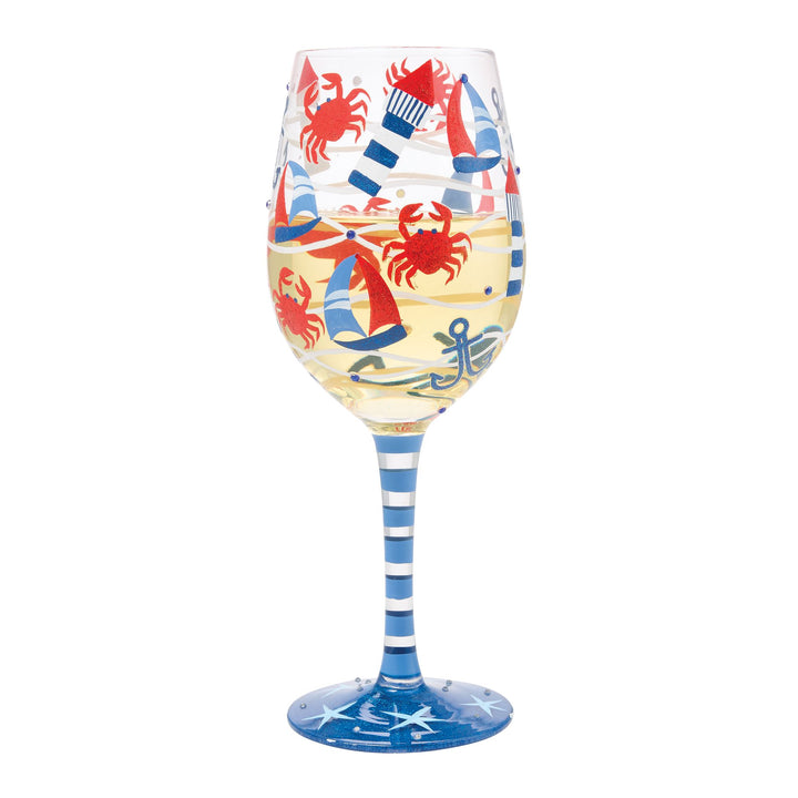 Ahoy There Matey Hand Painted Wine Glass