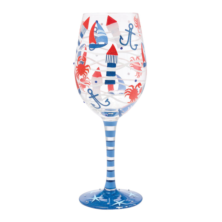 Ahoy There Matey Hand Painted Wine Glass