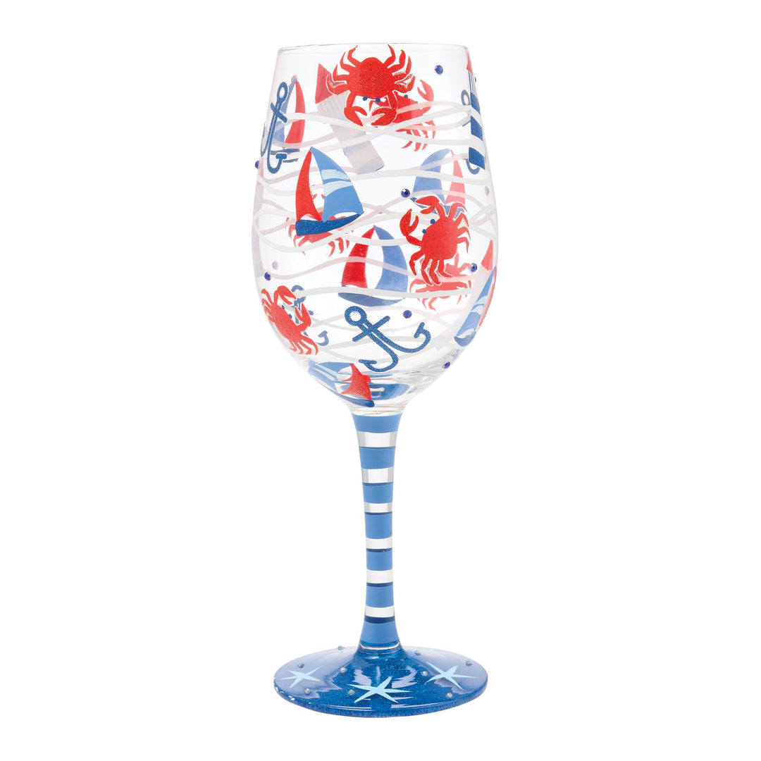 Ahoy There Matey Hand Painted Wine Glass