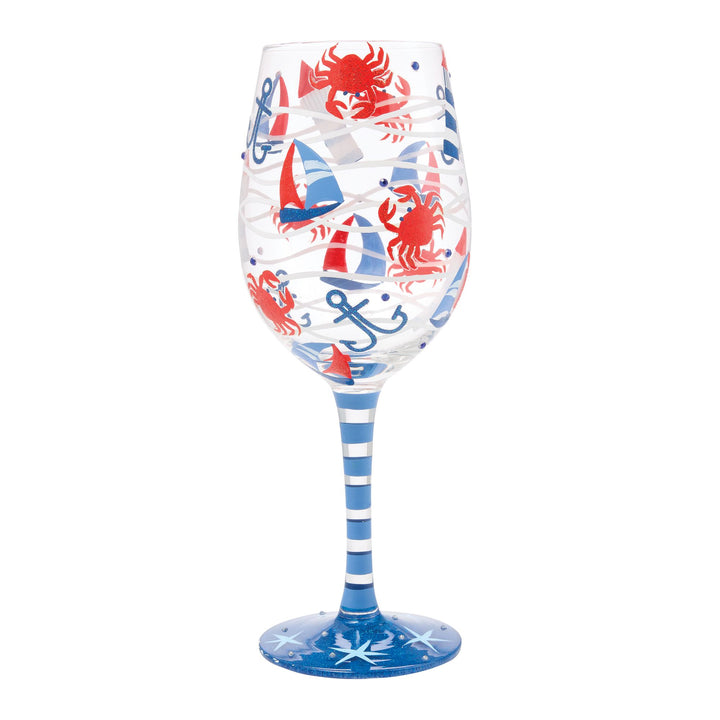 Ahoy There Matey Hand Painted Wine Glass