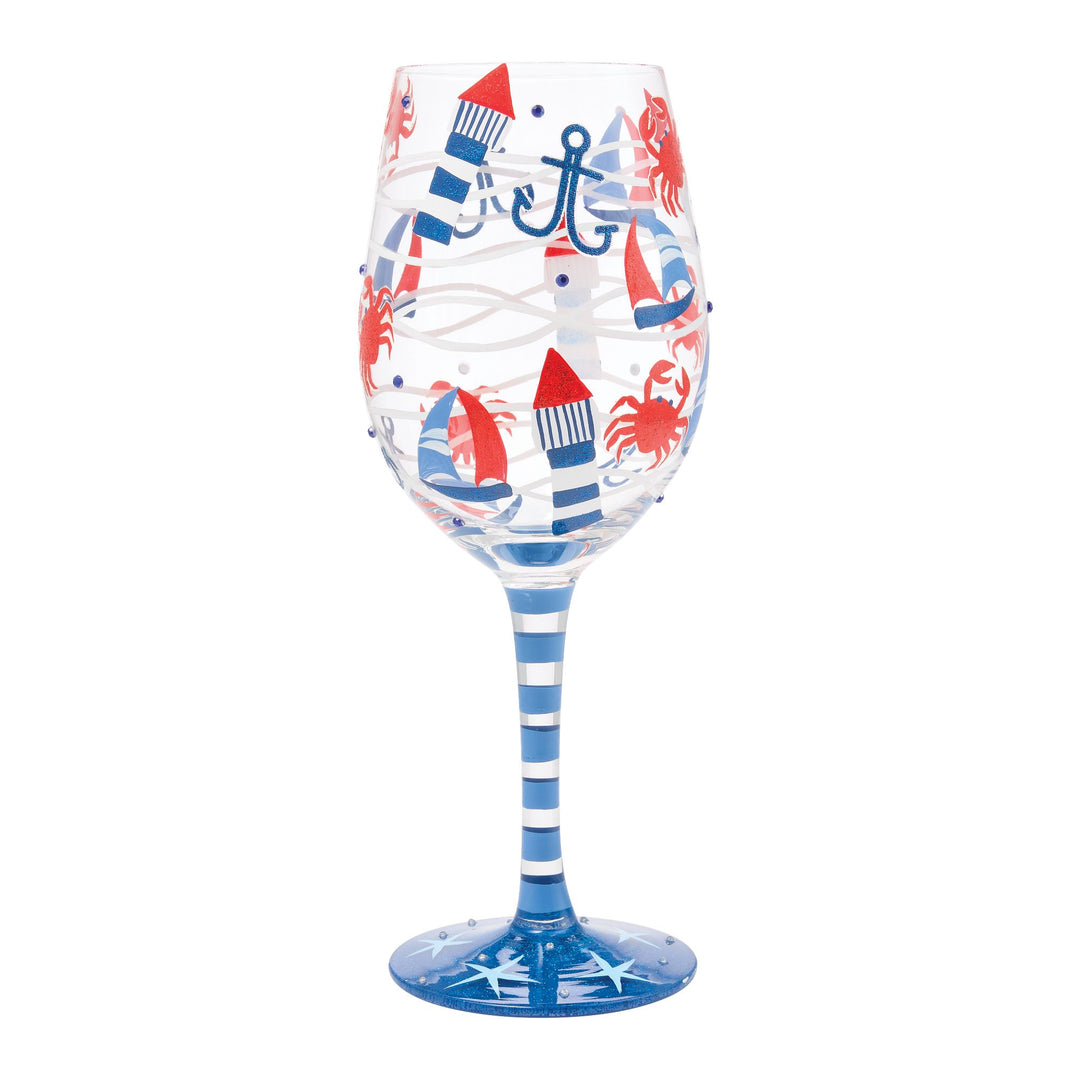 Ahoy There Matey Hand Painted Wine Glass