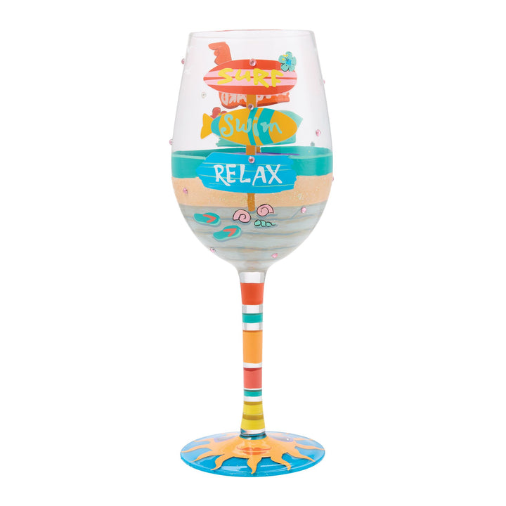 Beach Boardwalk Hand Painted Wine Glass