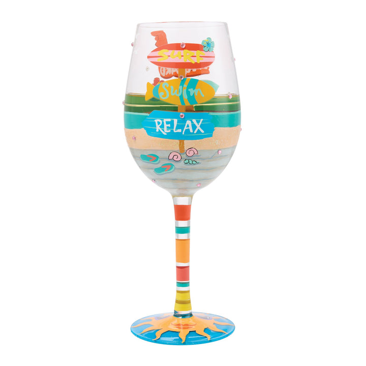 Beach Boardwalk Hand Painted Wine Glass