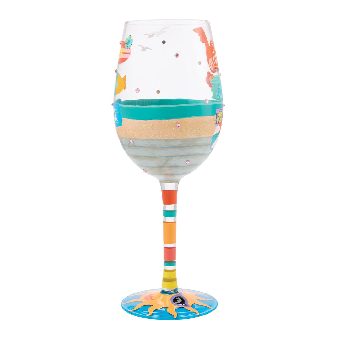 Beach Boardwalk Hand Painted Wine Glass