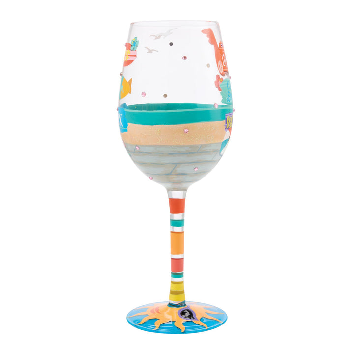 Beach Boardwalk Hand Painted Wine Glass