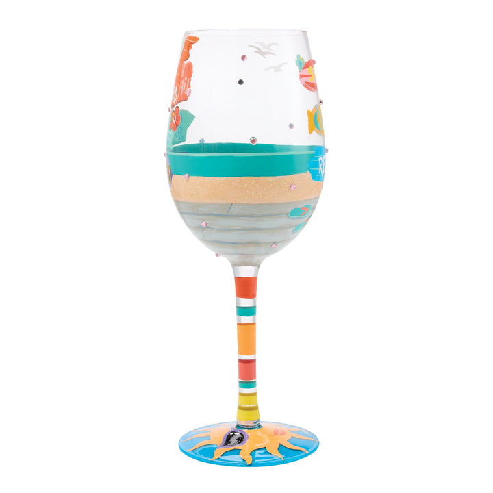 Beach Boardwalk Hand Painted Wine Glass