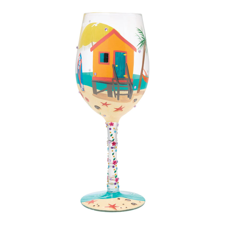 My Little Beach House Hand Painted Stemless Wine Glass