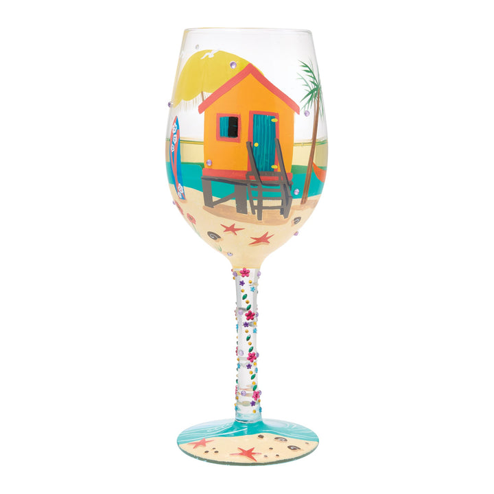 My Little Beach House Hand Painted Stemless Wine Glass