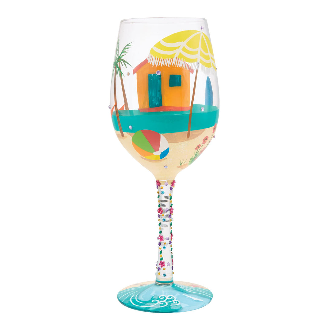 My Little Beach House Hand Painted Stemless Wine Glass