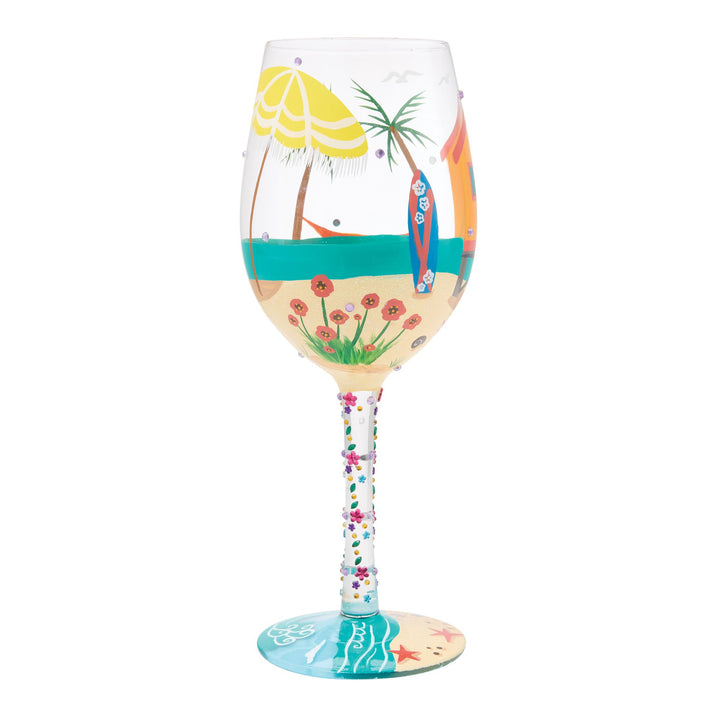My Little Beach House Hand Painted Stemless Wine Glass
