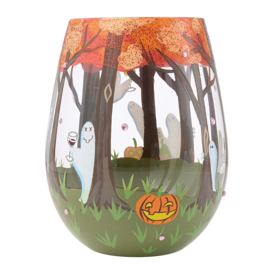 Peek-A-Booz Hand Painted Stemless Wine Glass