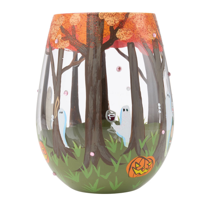 Peek-A-Booz Hand Painted Stemless Wine Glass