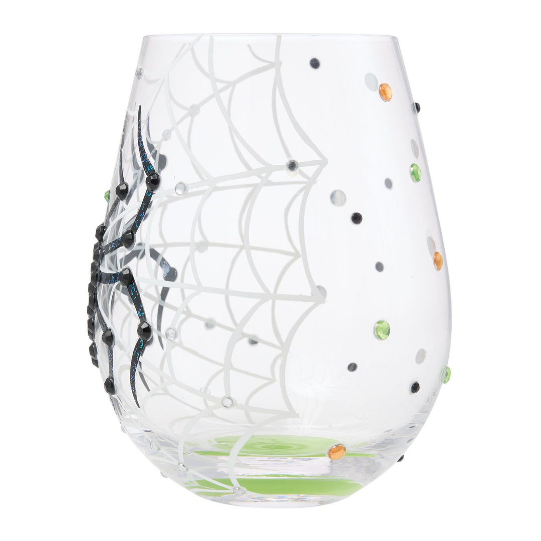 In My Own Web Hand Painted Stemless Wine Glass