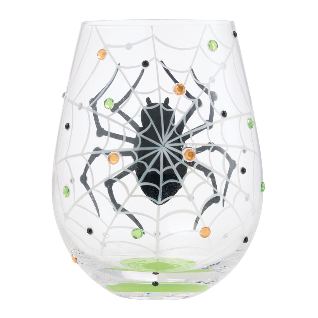 In My Own Web Hand Painted Stemless Wine Glass